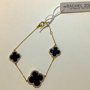Rachel Zoe Black Onyx 3 Clover 18K Gold Plated Sterling Silver Bracelet …